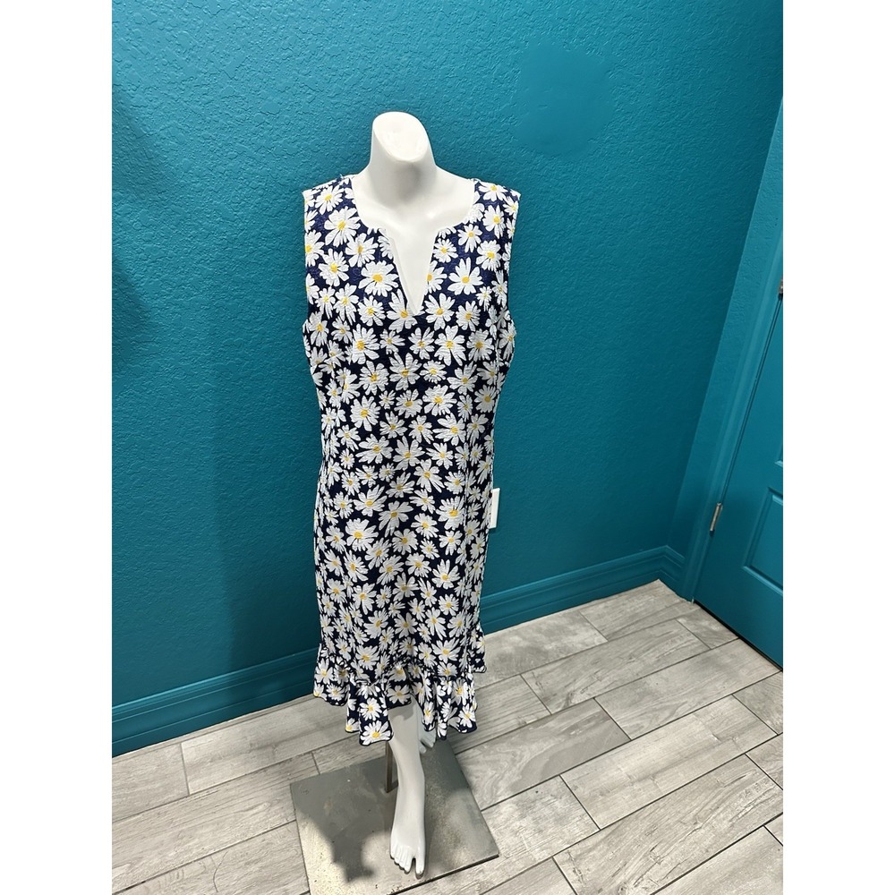 Karl Lagerfeld Blue Floral Daisy‎ Tank Sleeveless Ruffle Dress 6